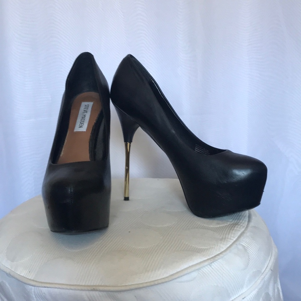 Steve Madden Black Heels with Gold Accents
